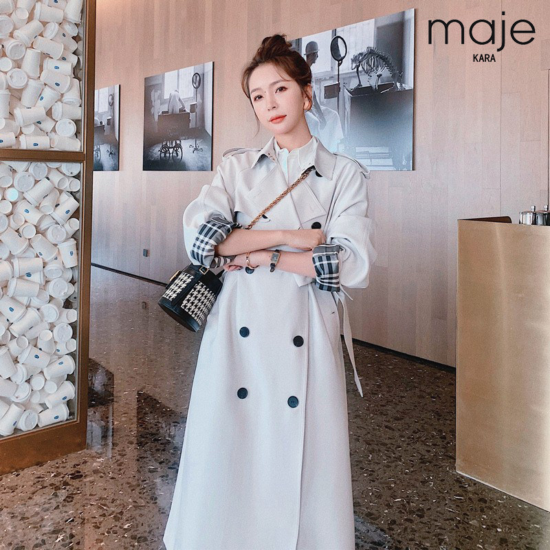 maje kara advanced sense windbreaker female spring and autumn 2021 New loose temperament over the knee long version of the coat