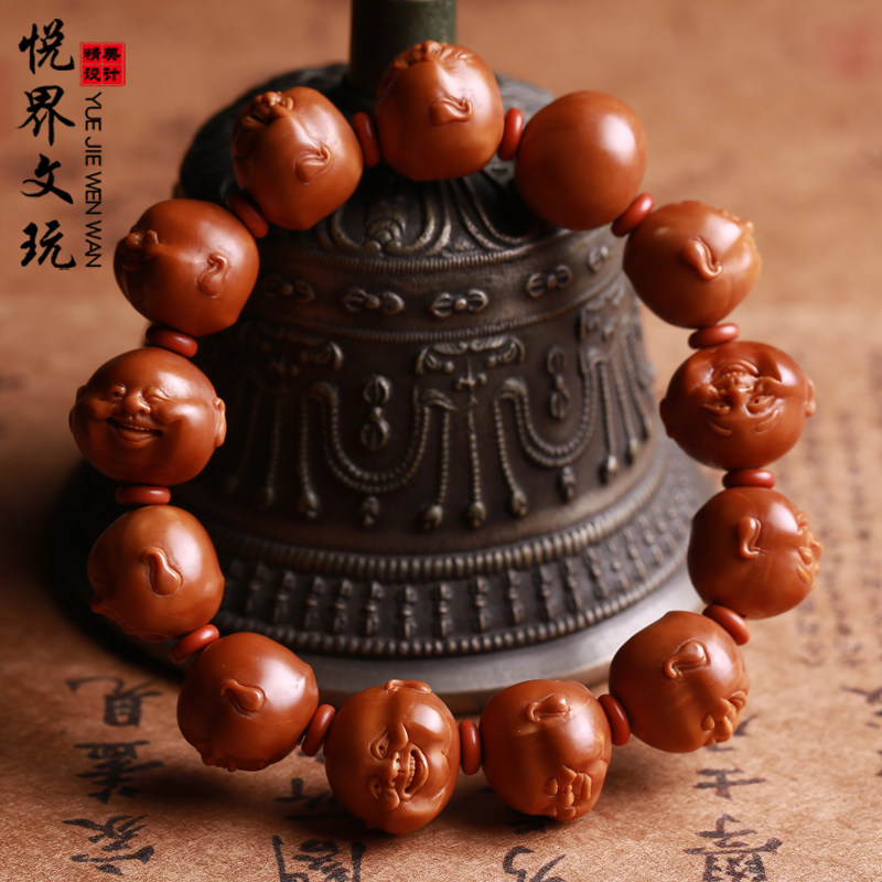 Pure handmade olive nuclear carve happy Millver hand string Olive Huve Ball handheld chain to play the big red iron seed