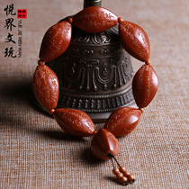  Olive core carved heart sutra hand string scripture font hand carved men and women text play piece Buddha bead bracelet red leather Su Gong