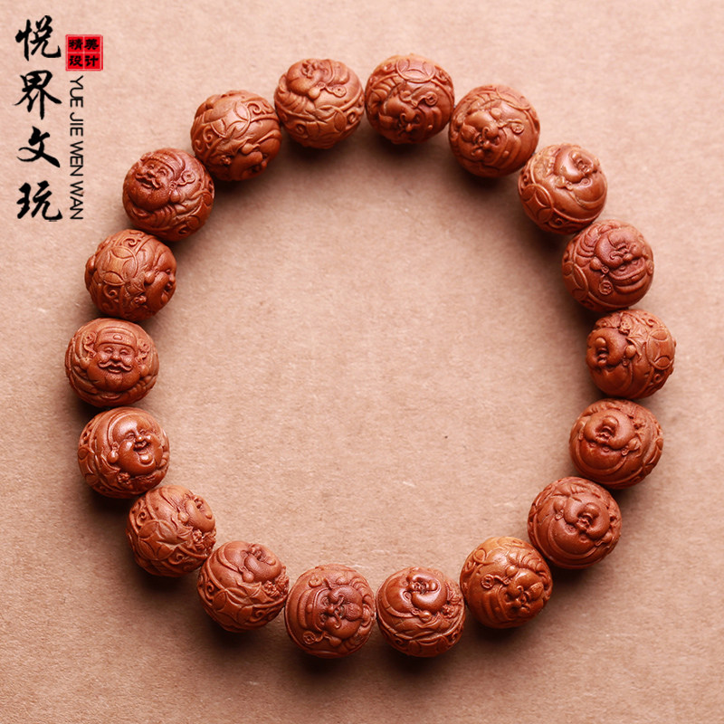 Dragon pattern small walnut bracelet, God of Wealth Maitreya peach stone carving Buddha bead hand is round small plain seed male and female couple play