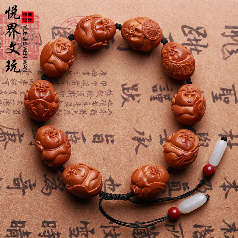 Olive core carving eight treasures Maitreya bracelet ten small blessings small seeds male and female olive Hu carved Buddha bead bracelet handmade master