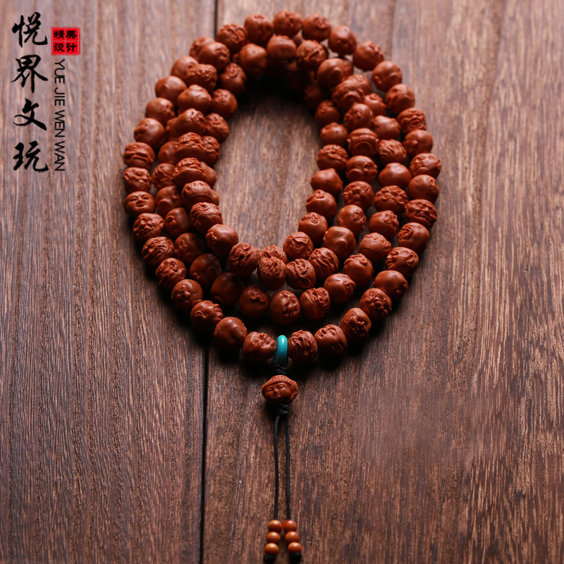 Natural dragon pattern small walnut carving eighteen arhat hand string 108 Buddha bead bracelet men and women play long string neck hanging