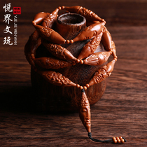  Olive core carving eighteen Arhats hand skewers single-sided hand carving willow leaves elongated core multi-ring neck hanging long string sweater chain