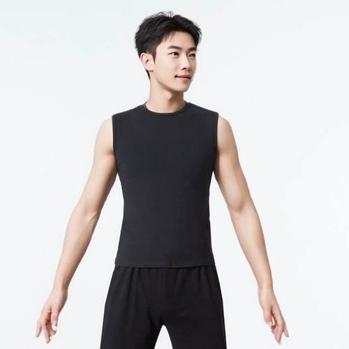 Черная современная спортивная одежда без рукавов, хлопковая футболка, в обтяжку, круглый воротник