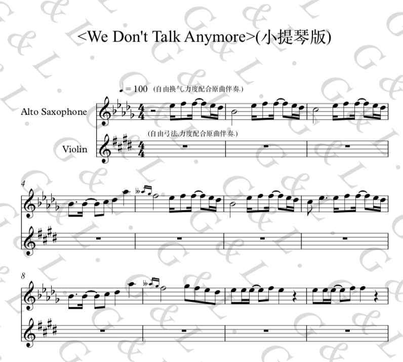 (Hyatt's studio) <We Dont Talk Anymore > Violin saxophone accompaniment