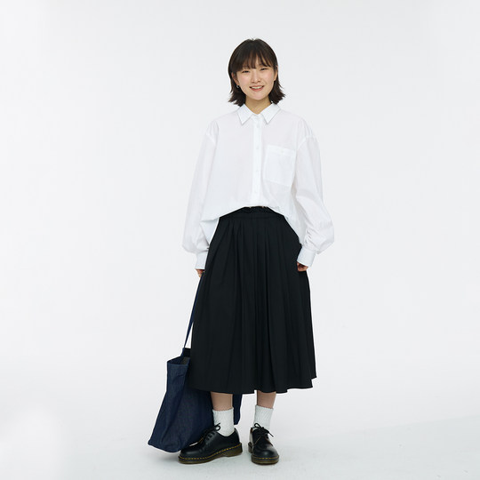 Non-stop pleated skirt retro Japanese style small black gray skirt long skirt for women