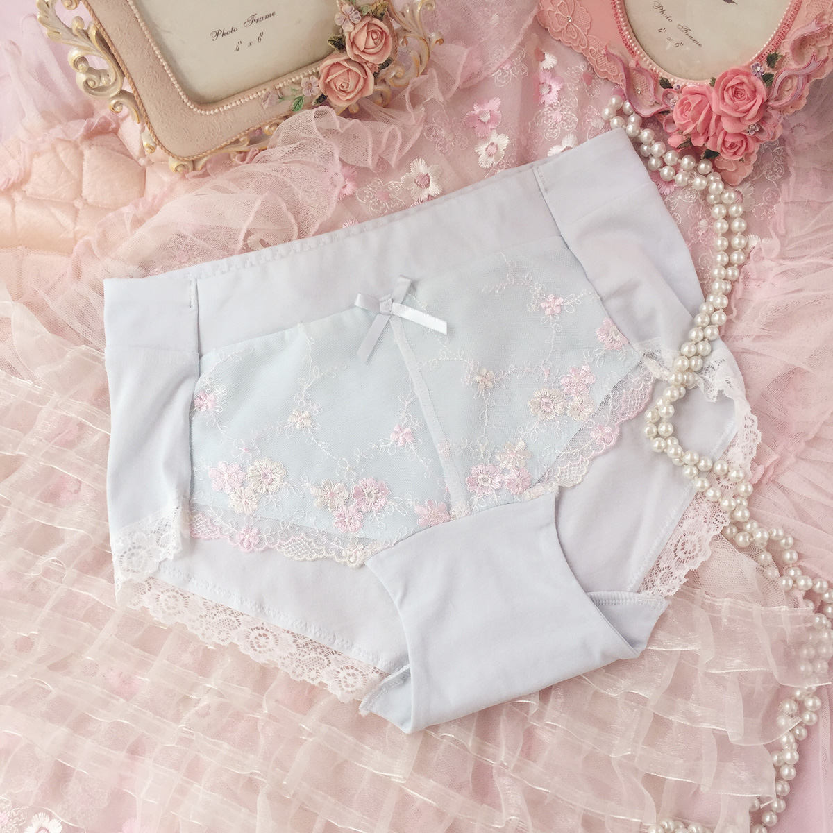Kích thước lớn đồ lót nữ béo mm200 kg eo cao cotton gợi cảm 100% cotton thêu thêu ren giữa eo quần lót nam thun lạnh siêu mỏng