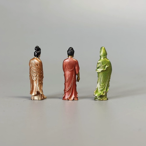 Твердая чистая медь Western Three Saints Мини-версия Чистая бутылка Гуаньинь Маленькие украшения Станция Мини-статуя Будды Портативная бронзовая статуя Будды Будды