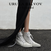 URUILA RBLVOV Thick Sole Casual Canvas Shoes Women's Summer Pointed Lace up High Top Inner Elevated Board Shoes Dirty Shoes