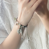 Sterling silver 999 mountain ghost money hand-woven Five Emperors money green new Chinese style bracelet crystal obsidian bracelet