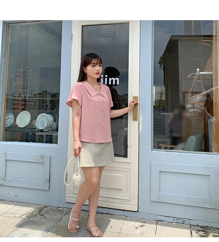 Плюс размер бюста платье 宽松的高腰a字开衩春夏大码女装，遮盖肌肤，显瘦look纯色套装裙32047。