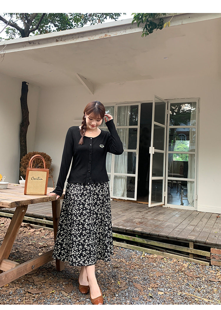 Плюс размер бюста платье 大码女装碎花高腰半身裙秋冬韩版遮肉显瘦松紧腰a字长裙31868 Other