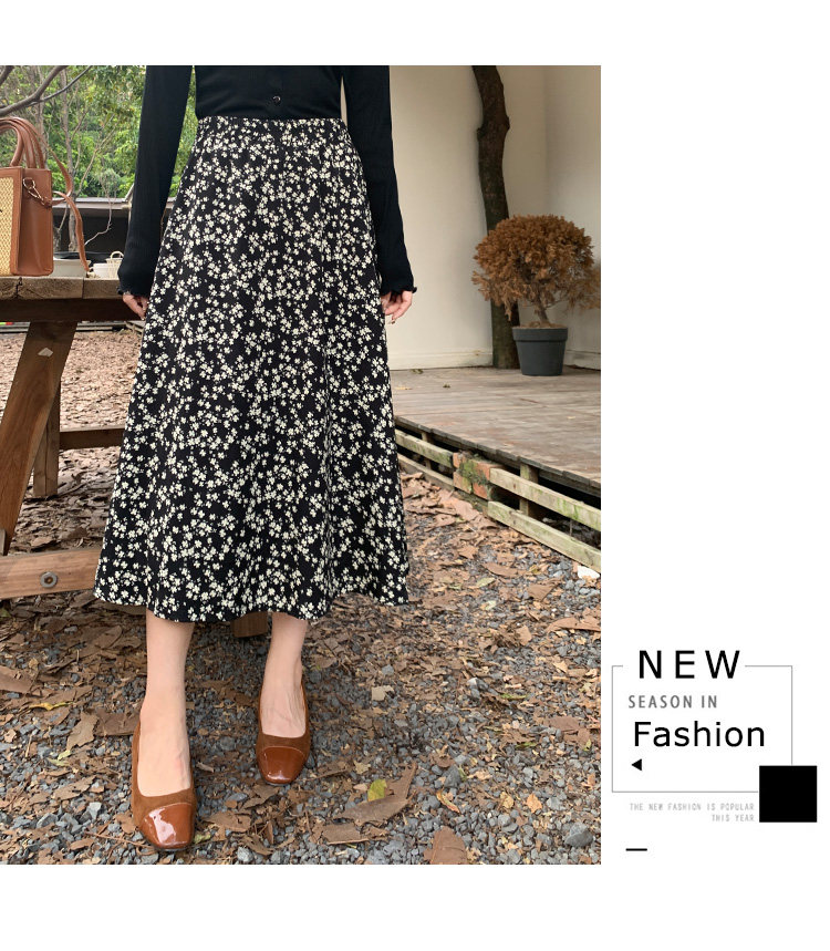 Плюс размер бюста платье 大码女装碎花高腰半身裙秋冬韩版遮肉显瘦松紧腰a字长裙31868 Other