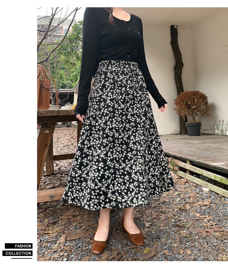 Плюс размер бюста платье 大码女装碎花高腰半身裙秋冬韩版遮肉显瘦松紧腰a字长裙31868 Other