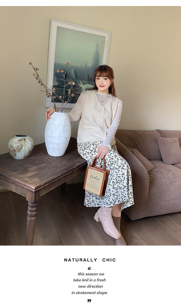 Плюс размер бюста платье 大码女装碎花高腰半身裙秋冬韩版遮肉显瘦松紧腰a字长裙31868 Other