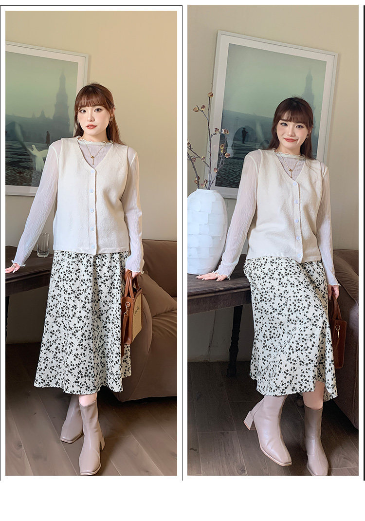 Плюс размер бюста платье 大码女装碎花高腰半身裙秋冬韩版遮肉显瘦松紧腰a字长裙31868 Other