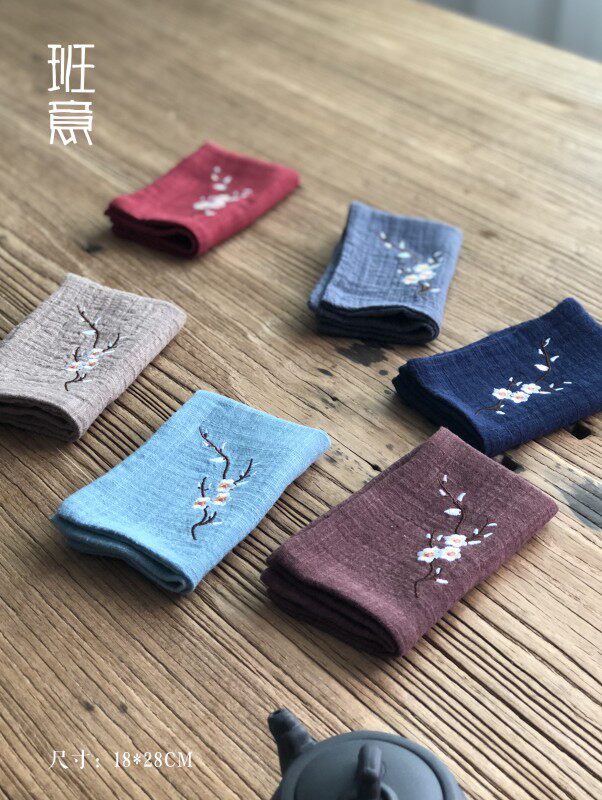 Banyi cotton hemp embroidery tea towel absorbent four-layer thickened Chinese style embroidery tea cloth tea mat Tea ceremony accessories