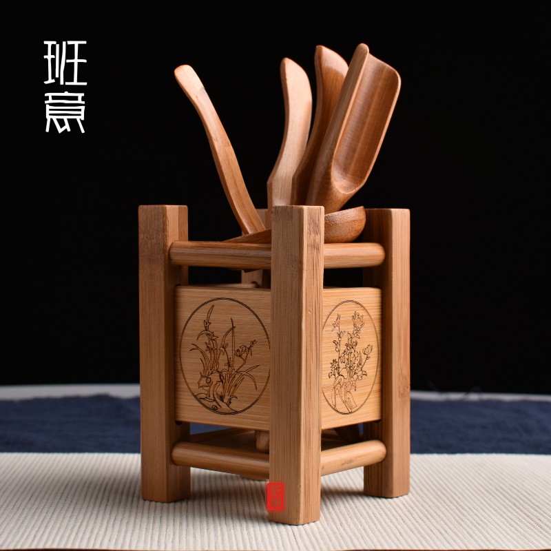 Tea ceremony Sixmen combined kung fu tea set parts bamboo tea clamps tweezers complete bamboo package