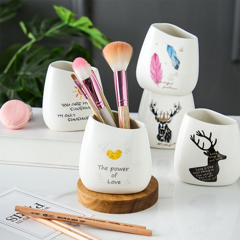 Solsin Nordic small fresh pen barrel ceramic brush barrel makeup brush table eyeliner eyebrow pencil storage tube