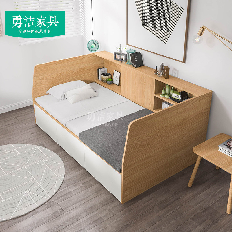 Customized simple modern study tatami storage single bed small apartment multi-functional panel bed drawer bed customization