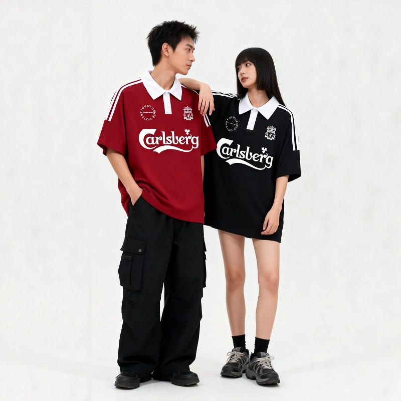 Street Fashion Brand Loose-Fitting Couple's Short-Sleeved Polo Shirt for Men and Women, Pure Cotton Liverpool Sports Dance Tee, Large Size T-Shirt