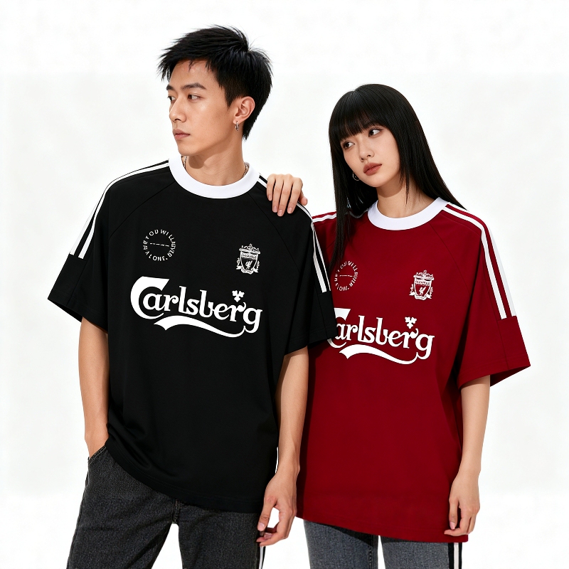 Liverpool Street Fashion Brand Loose-Fitting Couple's Short-Sleeved T-Shirt for Men and Women with Three Stripes, Sports Dance Tee, Large Size T-Shirt