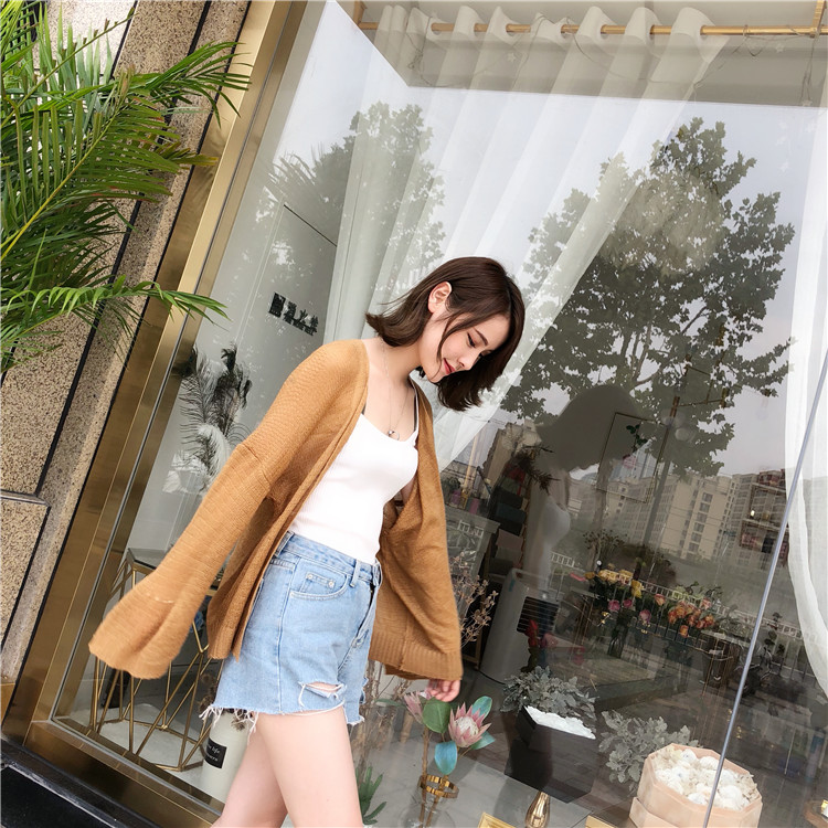 Hồng Kông hương vị retro chic phong cách lười biếng lỏng phần mỏng áo len dài tay mùa hè hoang dã mỏng chống nắng quần áo cardigan áo cardigan nữ dáng dài