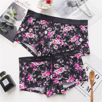 Sultry floral couple panties comfortable smooth milk silk file cotton breathable waist personalized underwear set men and women flat angle