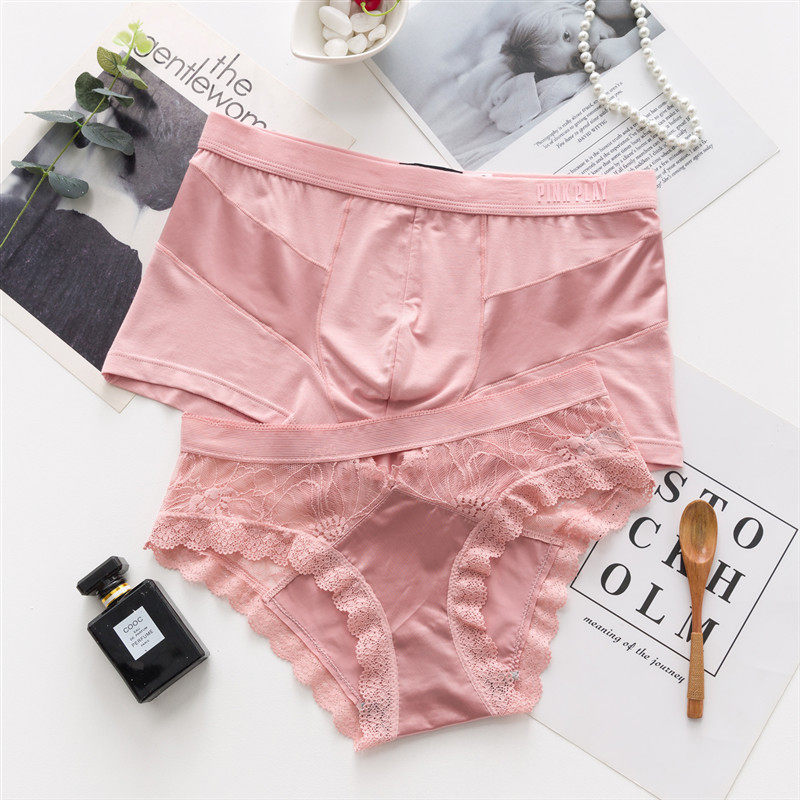Sexy seduction couple panties Modal pure cotton suit male flat angle female triangle low waist cute lace creative