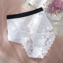 Pure love ~ refreshing Japanese Sweet Ice Silk couple underwear set mens flat corner female triangle cotton sexy