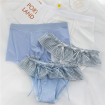 Sweet first love plaid style couple underwear mens flat corner Womens triangle comfortable file cotton fresh Ice Silk cute set