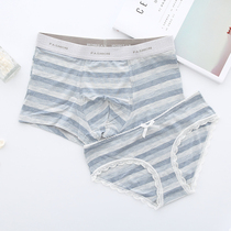 A set of national summer thin couple panties mens flat angle womens triangle Modal low waist sexy lace