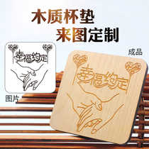 Coaster custom wooden simple heat insulation mat round square tea cup mat hollow tea ceremony custom bar coffee mat