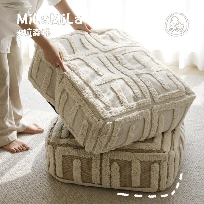 Mila Wabi-Sabi Style｜Shenyue｜3D Embossed Embroidery Beige and Coffee Color Sitting Cushion Living Room Futon Lazy Sofa