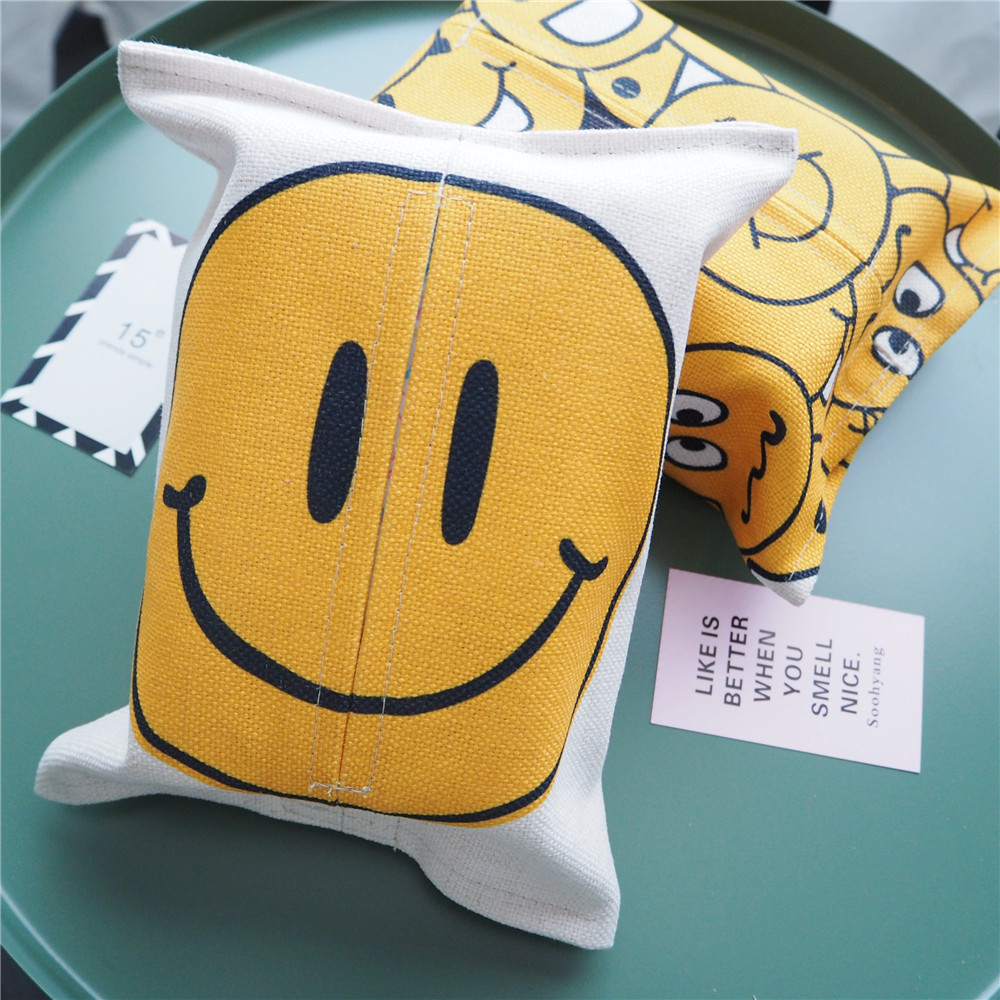 Stylish simple ins smiley face toilet tissue box car car with dining table draw paper cover kitchen living room storage for home