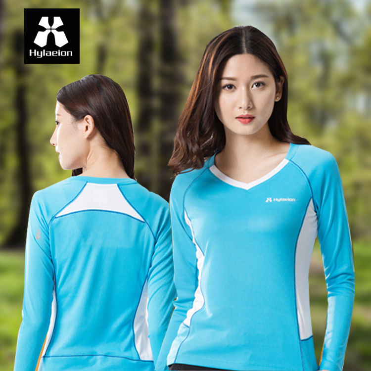Recommended hylaeion tropical rainforest breathable elastic body V collar long sleeve speed dry coat running cover female-Taobao
