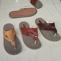 Domestic line Genuine leather cowhide mens casual flip-flop flip flops wear-resistant non-slip rubber sole for home and outdoor