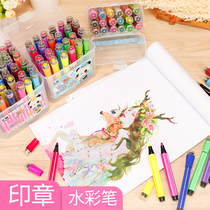  Childrens hexagonal rod seal washable watercolor pen Kindergarten art painting brush Hand-painted large-capacity color pen