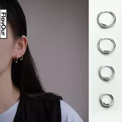 s925 sterling silver multi-circle earrings for men and women couples hip-hop hipster GD with round ear ring personality earbuckle