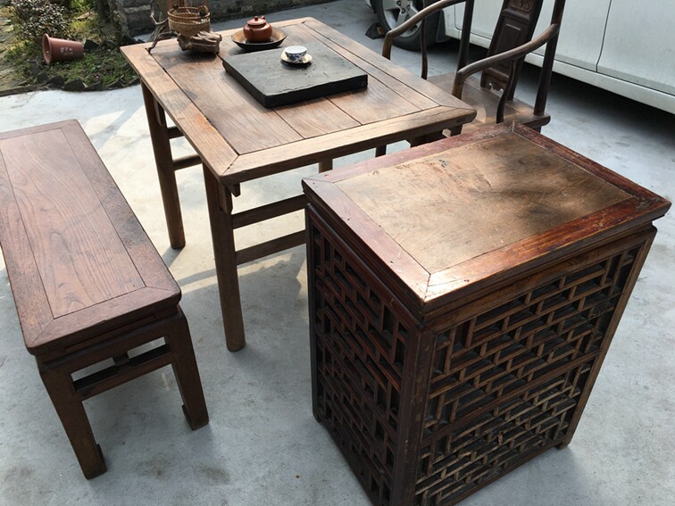 The Qing Dynasty old furniture beech wood tea table flowers a few tea tables This style is very rare to pack the old bag true-Taobao