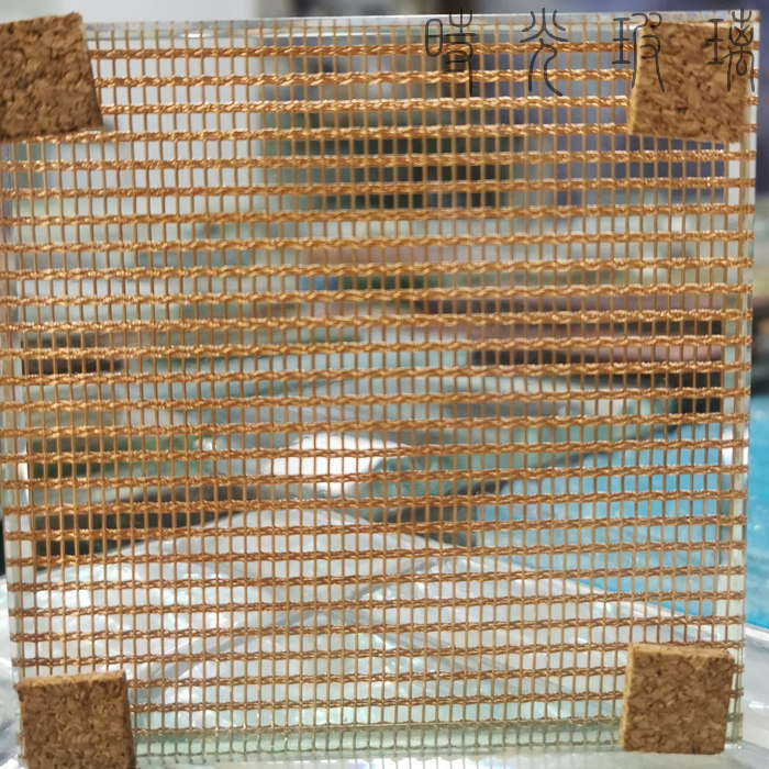 Simple style custom copper grid double-sided tempered wire-drawn art glass partition translucent