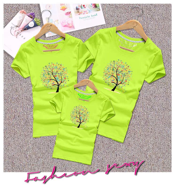 Cha mẹ mặc con mùa hè 2019 gia đình ba mùa hè gia đình kỹ thuật số cây trắng cotton ngắn tay áo thun mẹ quần áo trẻ con