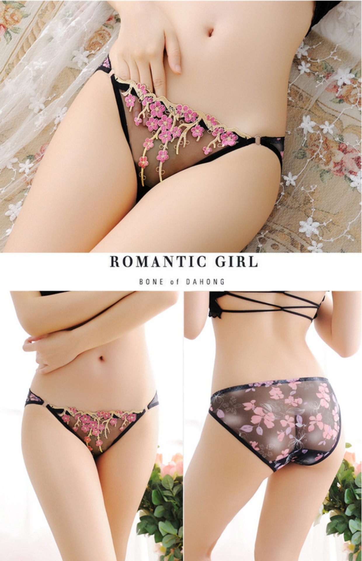 Thêu ren gợi cảm nhỏ hoa nữ đồ lót thời trang eo thấp hông trong suốt tóm tắt nóng quần lót nữ cotton hoạt hình