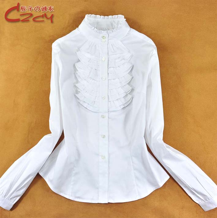 Mùa xuân mới nhà nữ cá nhân cổ áo giáng sinh cổ áo sơ mi dài tay cotton nữ áo trắng có XL áo sơ mi nữ công sở
