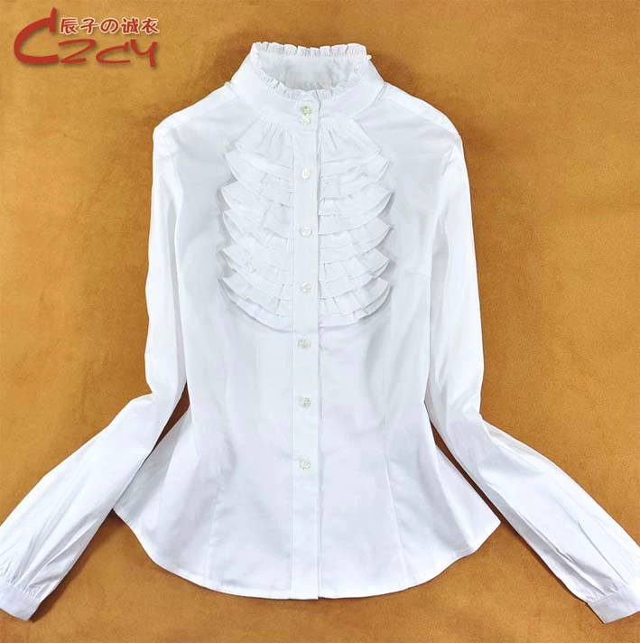 Mùa xuân mới nhà nữ cá nhân cổ áo giáng sinh cổ áo sơ mi dài tay cotton nữ áo trắng có XL trang phục công sở nữ đẹp