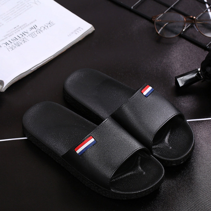 Slippers for Women Indoor Non-Slip Home Use Simple Pure Color Couples Home Bathing Bathroom Slippers Men Black and White Summer