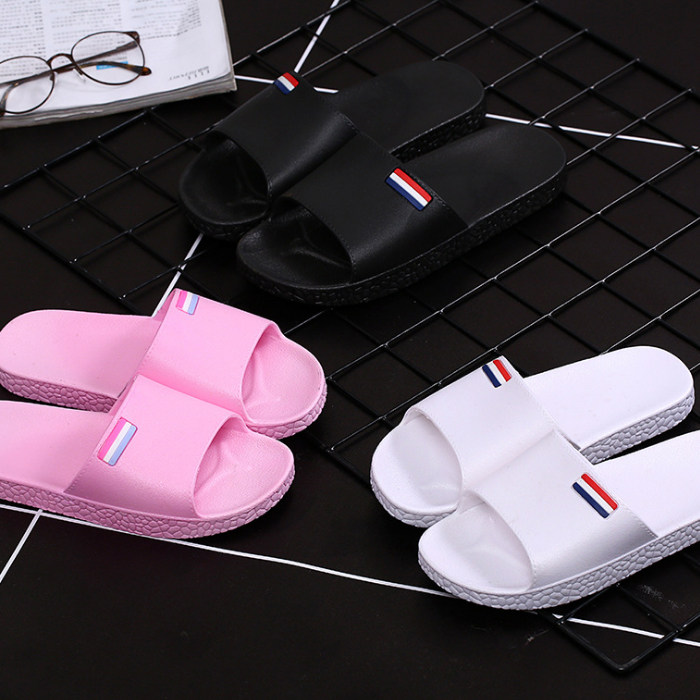 Slippers for Women Indoor Non-Slip Home Use Simple Pure Color Couples Home Bathing Bathroom Slippers Men Black and White Summer