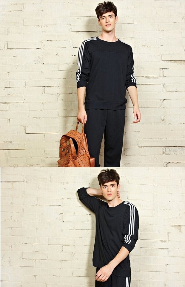 Áo len cotton thể thao nam 2018 mùa thu đông dày cộng với áo thun nhung cổ tròn ba dây áo thun dài tay áo hoodie nam cao cấp