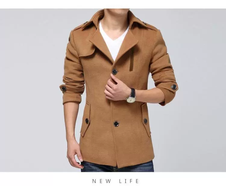 Áo khoác len nam ngắn nam Hàn Quốc Slim Solid Color Size size lớn Áo ngực đơn áo gió trẻ trung áo gió phản quang