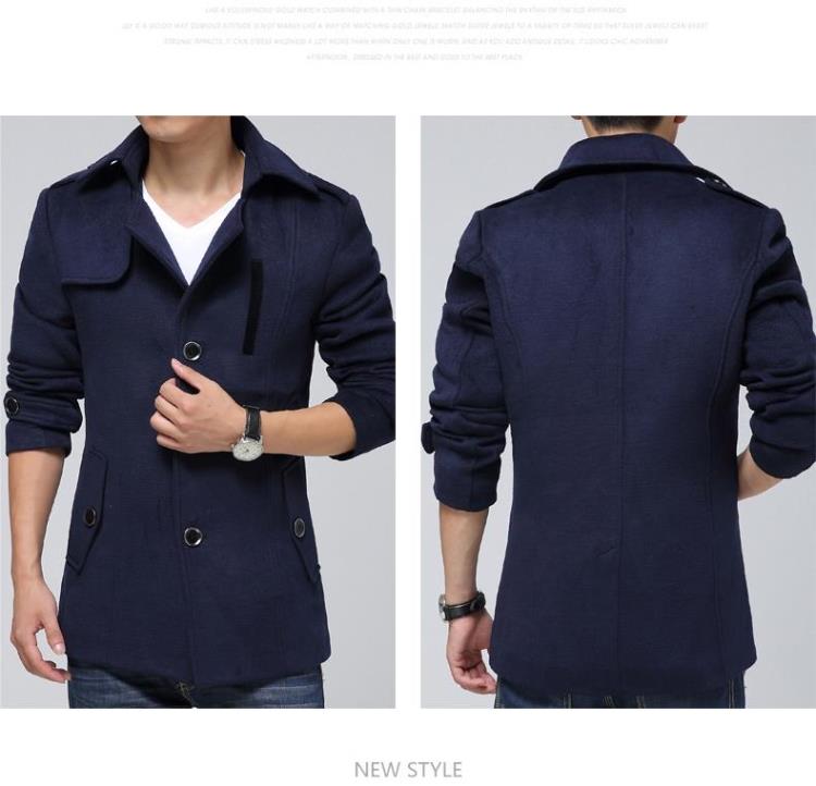 Áo khoác len nam ngắn nam Hàn Quốc Slim Solid Color Size size lớn Áo ngực đơn áo gió trẻ trung áo gió dù